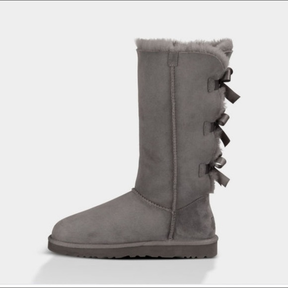 UGG Bailey Bow Gray Genuine Shearling Tall Boots Women’s‎ Sz 7 - Picture 1 of 9